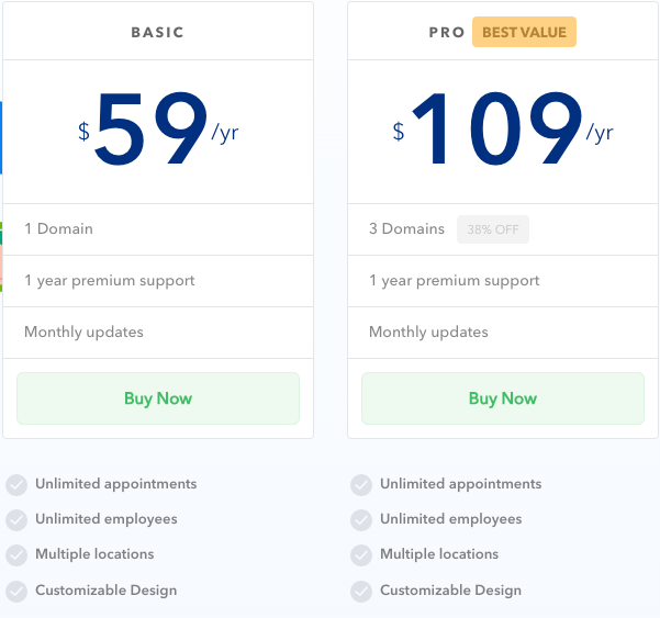 WP Amelia Online Booking Plugin Annual Pricing