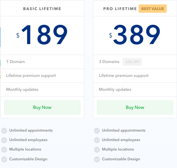 WP Amelia Online Booking Plugin Lifetime Pricing