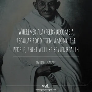 Mahatma Gandhi behind a quote about Flaxseeds